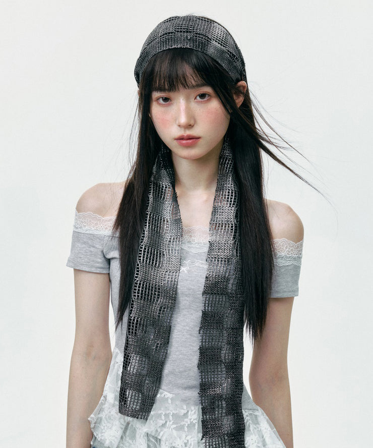 Korean Version Versatile Fashion Grey Hollow Out Scarf