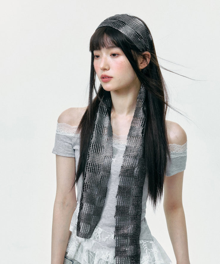 Korean Version Versatile Fashion Grey Hollow Out Scarf