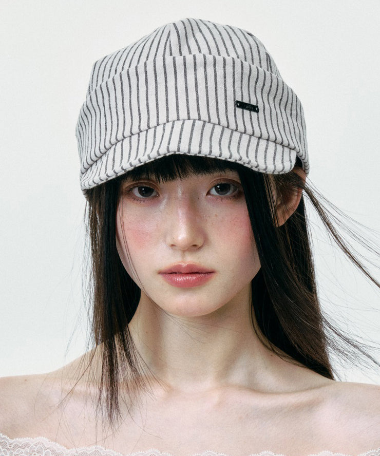 Korean Version Versatile Grey White Stripes Breton Hat