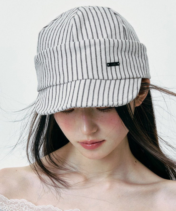 Korean Version Versatile Grey White Stripes Breton Hat