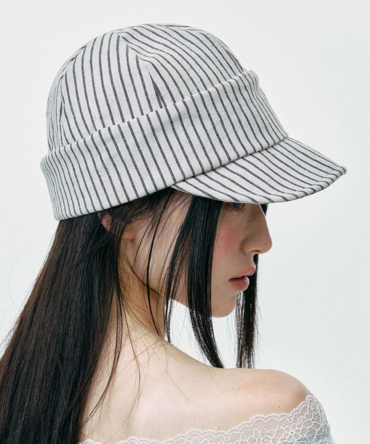 Korean Version Versatile Grey White Stripes Breton Hat