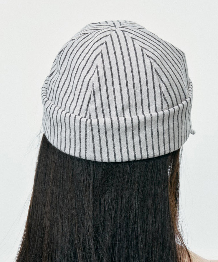 Korean Version Versatile Grey White Stripes Breton Hat