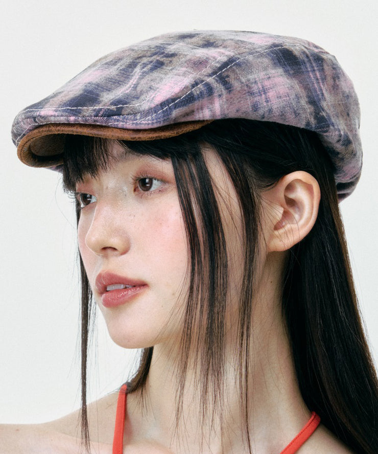 Korean Version Versatile Pink Purple Tie Dye Beret Hat
