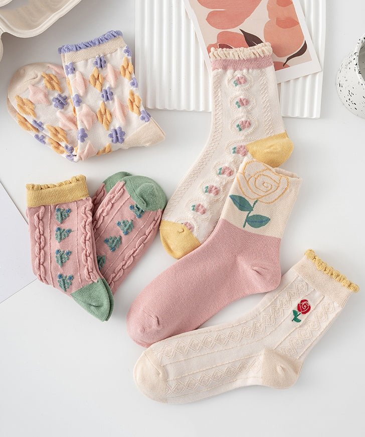 Korean Version Versatile Ruffles Jacquard Cotton Socks