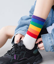 Korean Version Versatile Sports Style Rainbow Mid Calf Socks