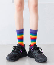 Korean Version Versatile Sports Style Rainbow Mid Calf Socks