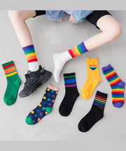 Korean Version Versatile Sports Style Rainbow Mid Calf Socks