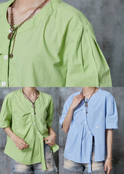 Lake Blue Cotton Blouses Asymmetrical Side Open Summer
