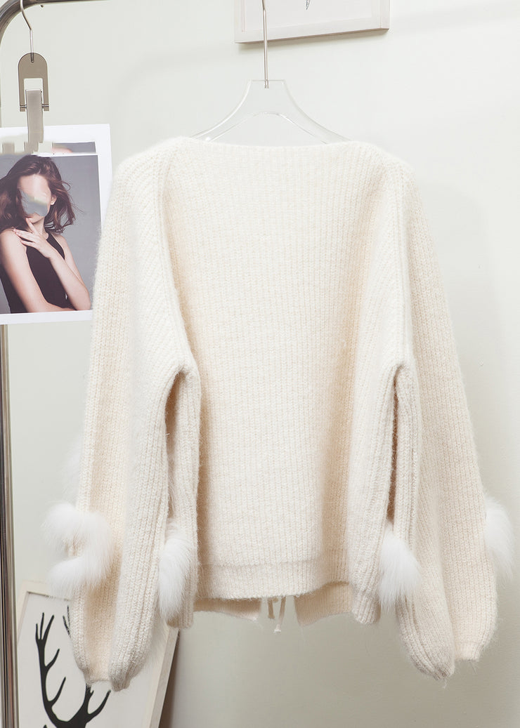 Lantern Red V Neck Floral Tie Waist Mink Hair Knitted Cardigan Long Sleeve