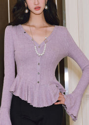 Lavender Silm Fit Knit Cardigan Ruffled Flare Sleeve