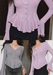 Lavender Silm Fit Knit Cardigan Ruffled Flare Sleeve