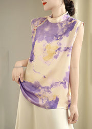 Lavender Tie Dye Silk Vests Chinese Button Sleeveless