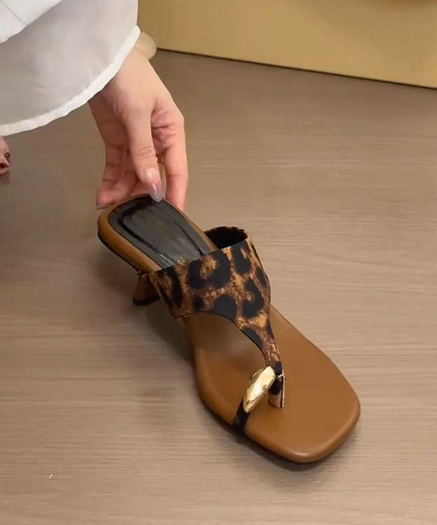 Leopard Chunky Faux Leather Unique Splicing Flip Flops