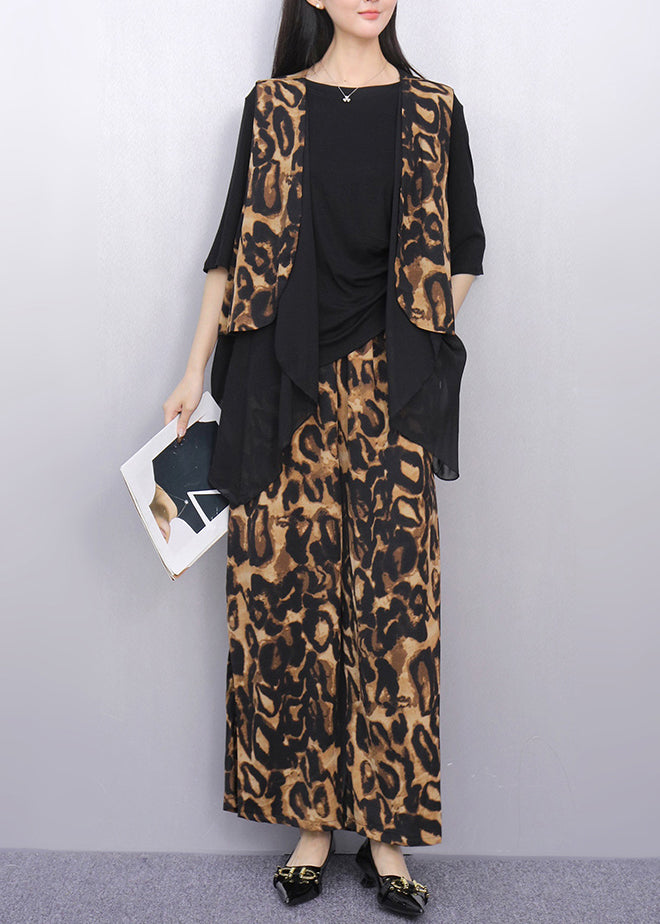 Leopard Print Patchwork Two Piece Suit Set Asymmetrical Summer