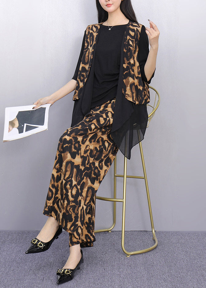 Leopard Print Patchwork Two Piece Suit Set Asymmetrical Summer