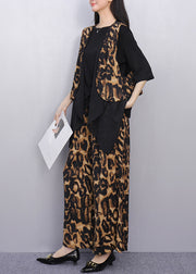 Leopard Print Patchwork Two Piece Suit Set Asymmetrical Summer