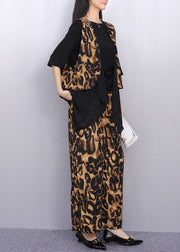 Leopard Print Patchwork Two Piece Suit Set Asymmetrical Summer