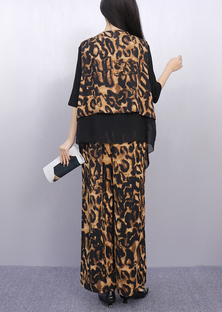 Leopard Print Patchwork Two Piece Suit Set Asymmetrical Summer