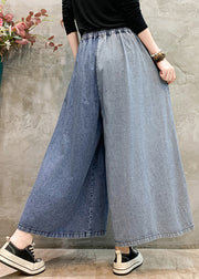 Light Blue Patchwork Applique Denim Pants Embroidered Summer