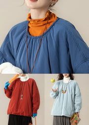 Light Blue Pockets Oversized Cotton Filled Winter Parkas O Neck
