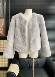 Light Blue Rabbit Hair Leather And Fur Coats Winter