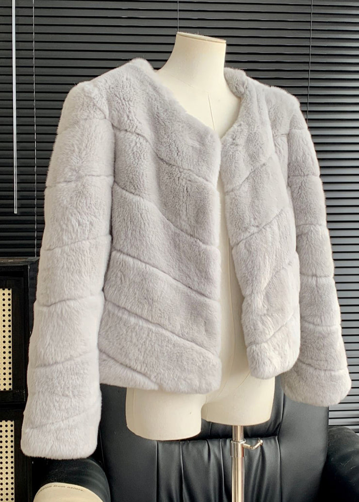 Light Blue Rabbit Hair Leather And Fur Coats Winter