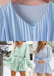 Light Blue Tie Waist Mid Dress Lantern Sleeve