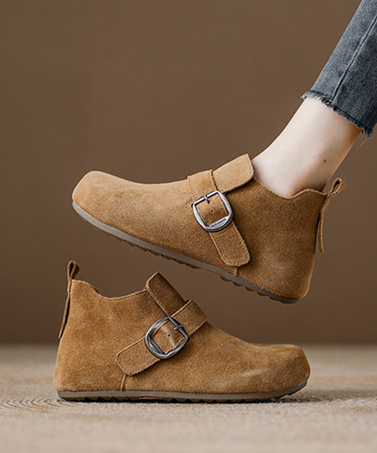 Light Brown Women Platform Suede Splicing Flat Feet Shoes