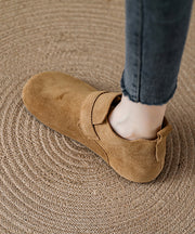 Light Brown Women Platform Suede Splicing Flat Feet Shoes