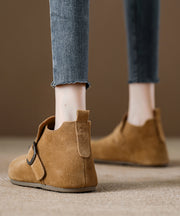Light Brown Women Platform Suede Splicing Flat Feet Shoes