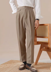 Light Brown Wrinkled Pockets Spandex Men Pants High Waist