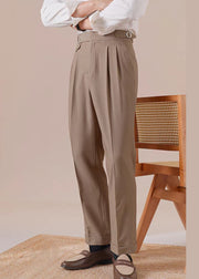 Light Brown Wrinkled Pockets Spandex Men Pants High Waist