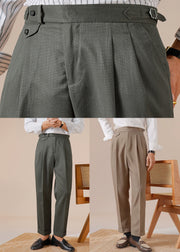Light Brown Wrinkled Pockets Spandex Men Pants High Waist