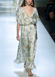 Light Green Print Silk Robe Dresses Oversized Summer