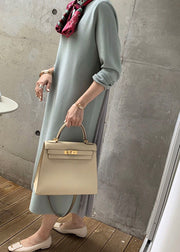 Light Green Wrinkled Solid Patchwork Cotton Winter Sweatshirt Dresses O Neck