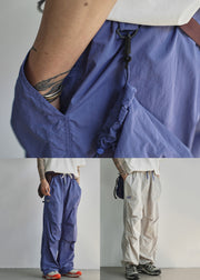 Light Grey Pockets Cotton Summer Mens Pants Elastic Waist