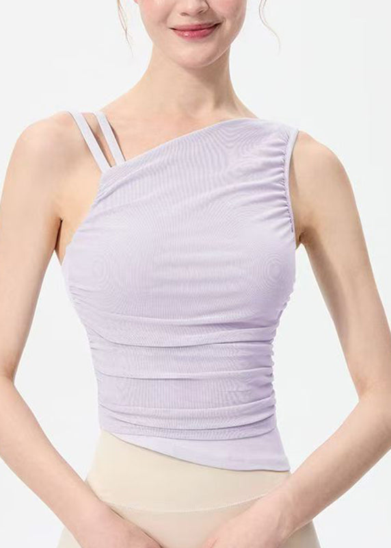 Light Purple Oblique Shoulder Yoga Tops