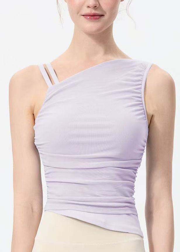 Light Purple Oblique Shoulder Yoga Tops