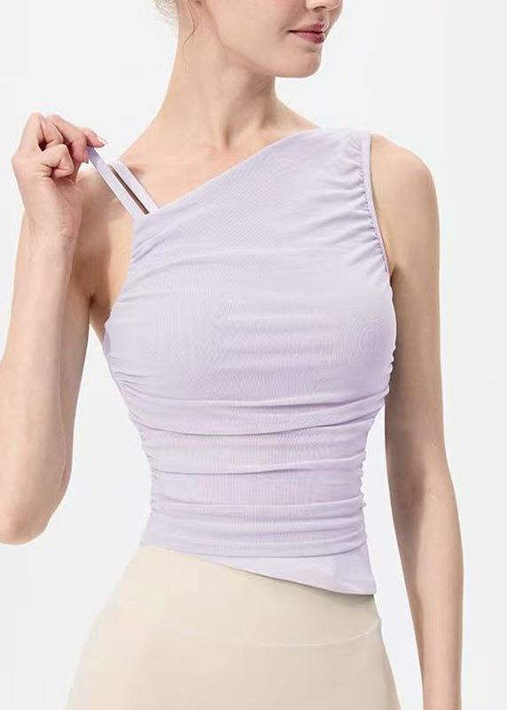 Light Purple Oblique Shoulder Yoga Tops
