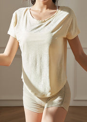 Light Yellow Side Open Loose Fitting Workout Tops