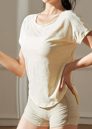 Light Yellow Side Open Loose Fitting Workout Tops