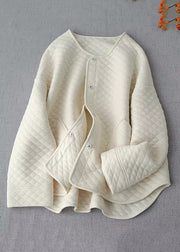 Loose Apricot Button Pockets Thin Cotton Filled Coat Long Sleeve