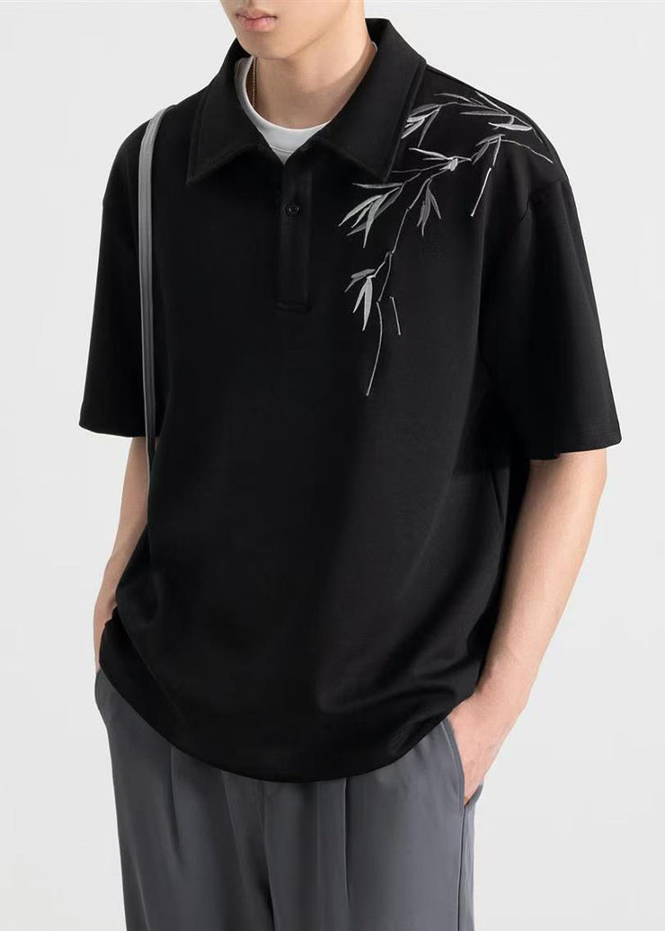 Loose Apricot Button Print Cotton Mens Polo Shirt Summer