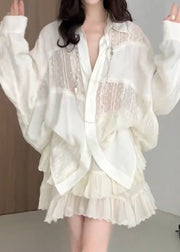 Loose Apricot Button Wrinkled Patchwork Silk Cotton Two Pieces Set Fall