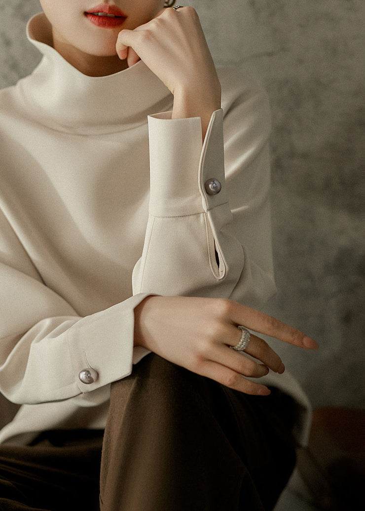 Loose Apricot Colour Turtleneck Button Nail bead Sweatshirts Long Sleeve