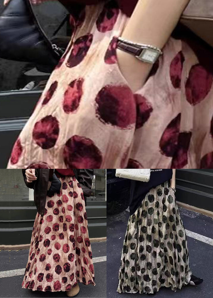 Loose Apricot Dot Pockets Cotton Skirt Summer