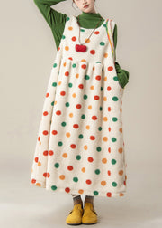 Loose Apricot Dot Print Pockets Faux Fur Dress Sleeveless