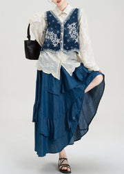 Loose Apricot Embroidered Button Cotton Three Pieces Set Fall