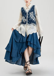 Loose Apricot Embroidered Button Cotton Three Pieces Set Fall