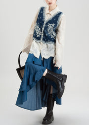 Loose Apricot Embroidered Button Cotton Three Pieces Set Fall